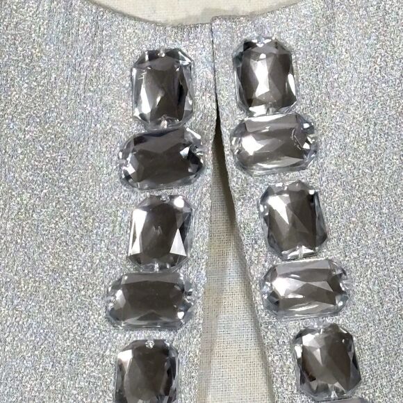 Adrienne Landau Cropped Evening Jacket Silver Metallic Embellished Womens Medium - Picture 6 of 13